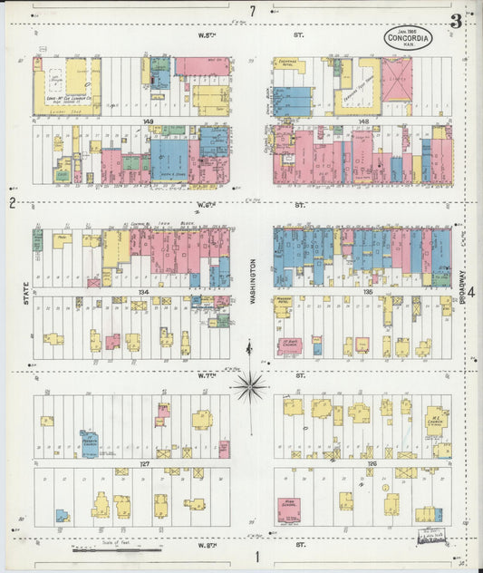 Sanborn Fire Insurance Map from Concordia, Cloud County, Kansas (1905), Sheet #0003 - Historic Sanborn Fire Insurance Map Print, vintage old map wall art, antique decor, genealogy gift, Kansas Kansas map