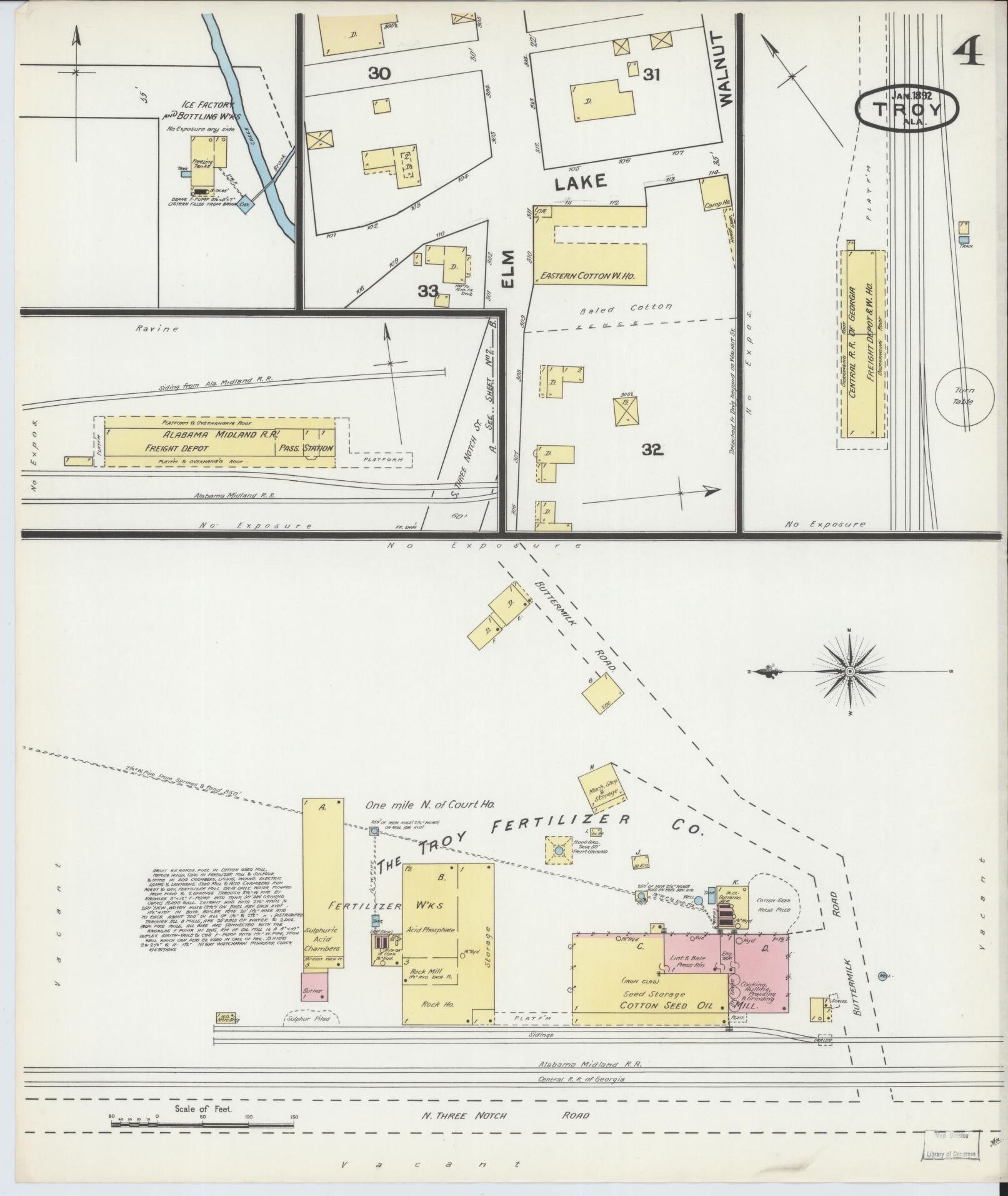 Sanborn Fire Insurance Map from Troy, Pike County, Alabama (1892), Sheet #0004 - Historic Sanborn Fire Insurance Map Print, vintage old map wall art, antique decor, genealogy gift, Alabama Alabama map