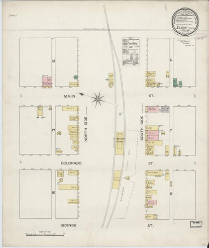 Sanborn Fire Insurance Map from Elgin, Bastrop County, Texas (1887), Sheet #0001 - Historic Sanborn Fire Insurance Map Print, vintage old map wall art, antique decor, genealogy gift, Texas Texas map