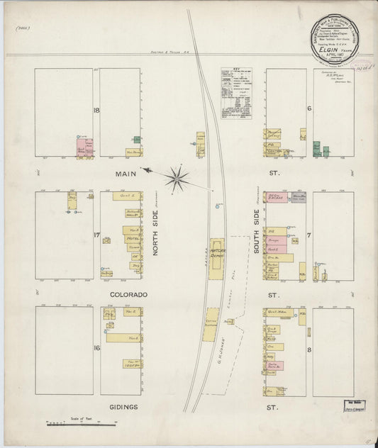 Sanborn Fire Insurance Map from Elgin, Bastrop County, Texas (1887), Sheet #0001 - Historic Sanborn Fire Insurance Map Print, vintage old map wall art, antique decor, genealogy gift, Texas Texas map
