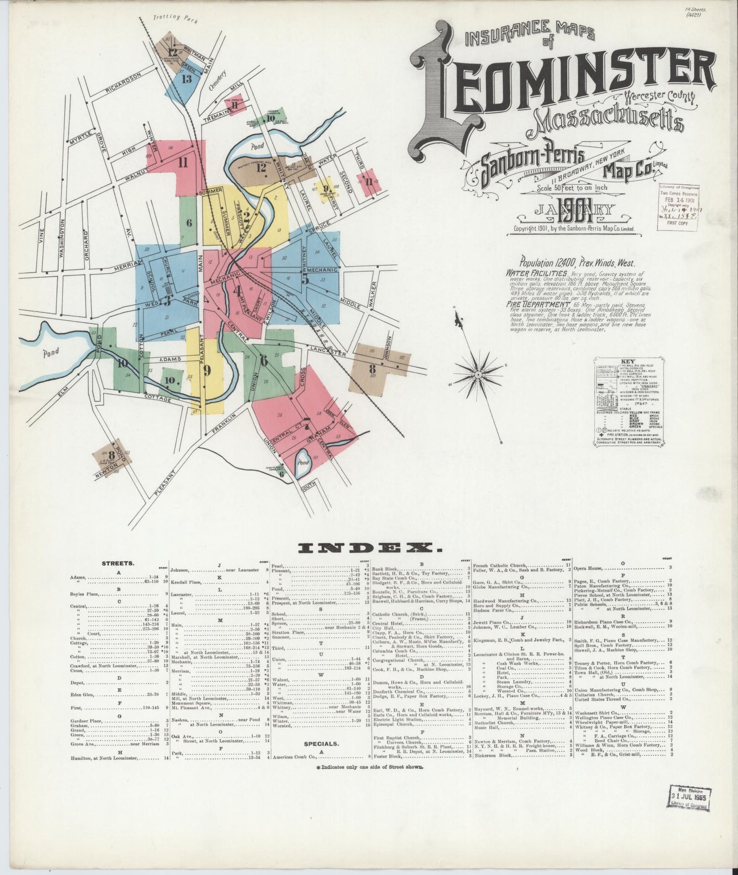 Sanborn Fire Insurance Map from Leominster, Worcester County, Massachusetts. (1901) – Historic Sanborn Fire Insurance Map Print