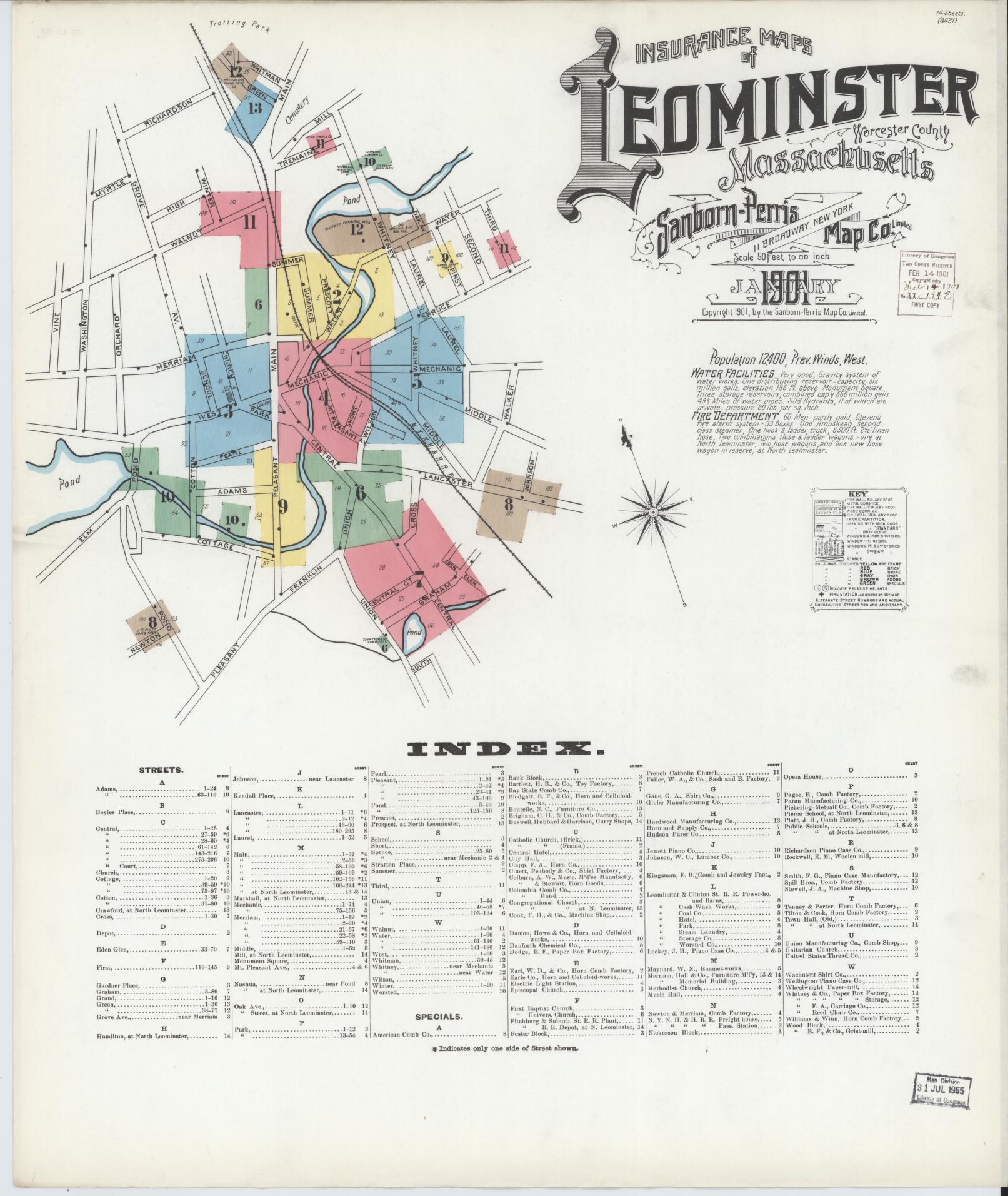 Sanborn Fire Insurance Map from Leominster, Worcester County, Massachusetts. (1901) – Historic Sanborn Fire Insurance Map Print