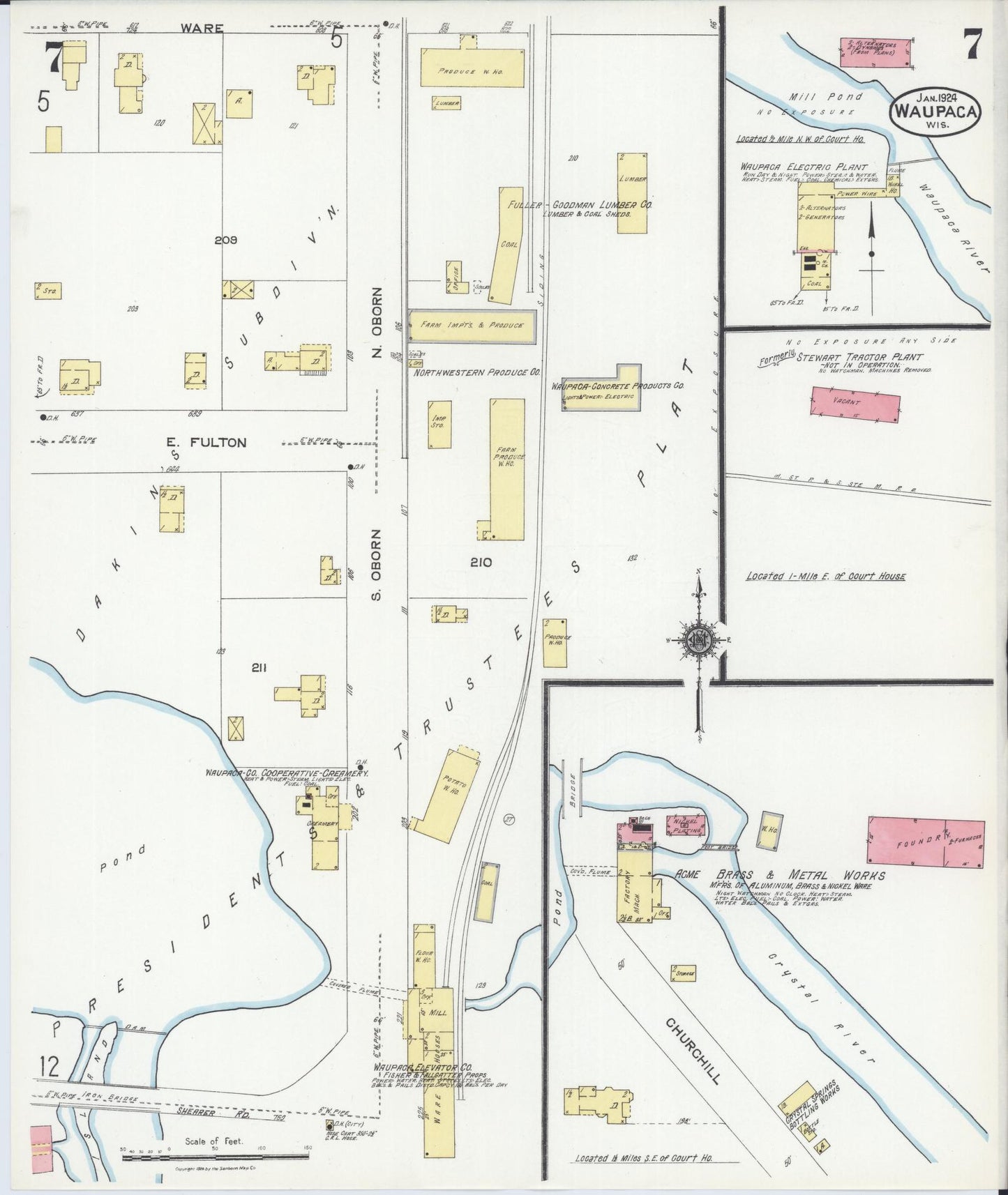 Sanborn Fire Insurance Map from Waupaca, Waupaca County, Wisconsin (1924), Sheet #0007 - Complete Map Set gallery image, historic Sanborn map, vintage wall art, Wisconsin Wisconsin