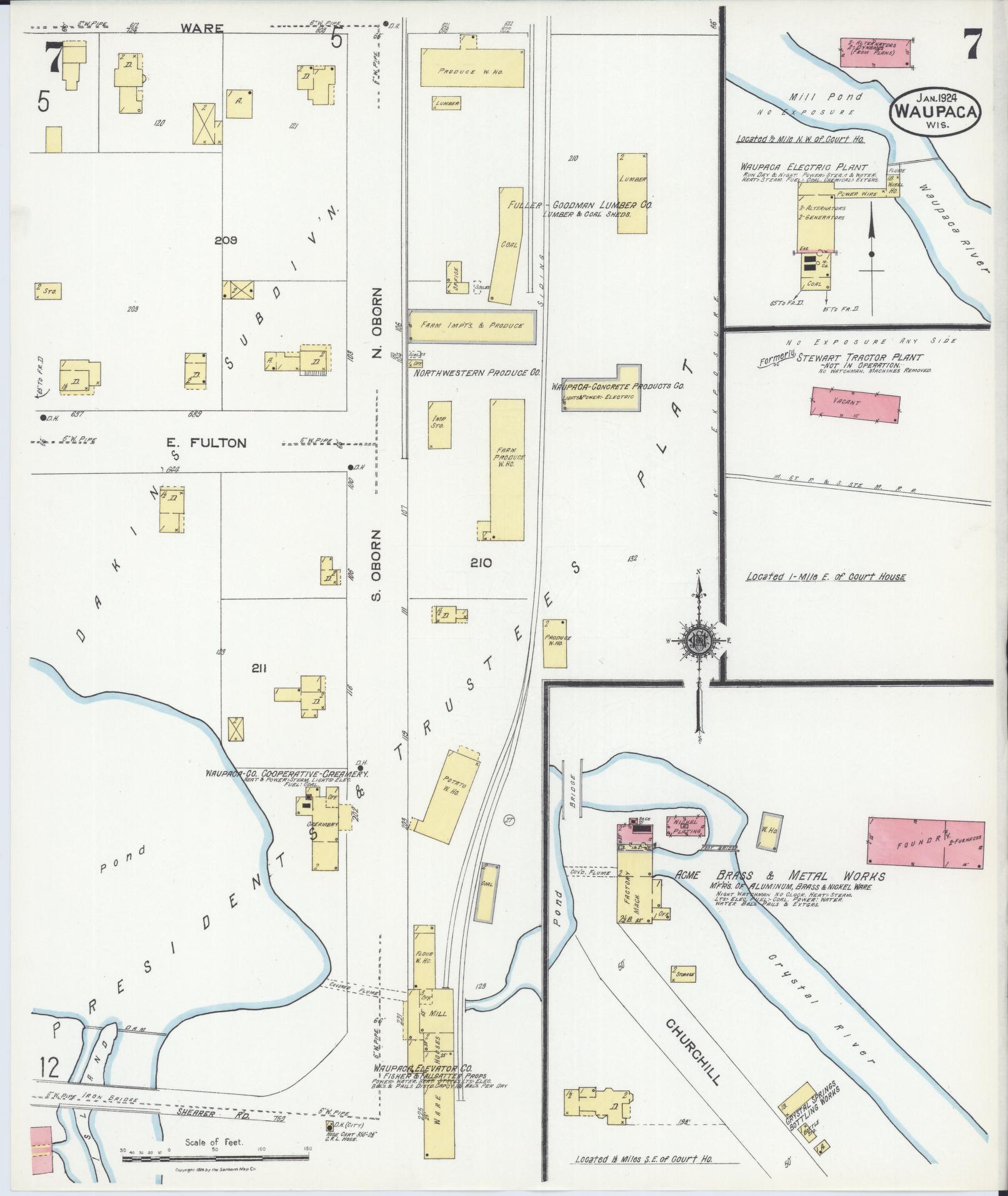 Sanborn Fire Insurance Map from Waupaca, Waupaca County, Wisconsin (1924), Sheet #0007 - Complete Map Set gallery image, historic Sanborn map, vintage wall art, Wisconsin Wisconsin