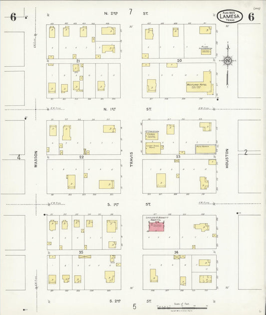 Sanborn Fire Insurance Map from Lamesa, Dawson County, Texas (1925), Sheet #0006 - Historic Sanborn Fire Insurance Map Print, vintage old map wall art, antique decor, genealogy gift, Texas Texas map