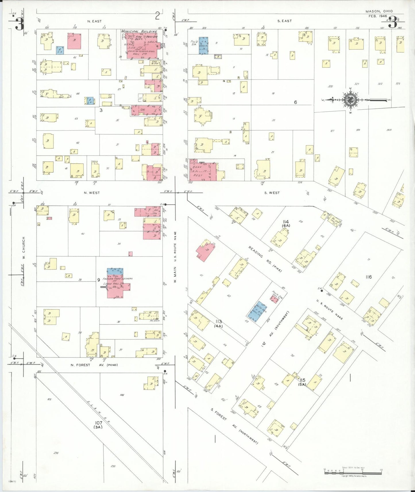 Sanborn Fire Insurance Map from Mason, Warren County, Ohio (1946), Sheet #0003 - Complete Map Set gallery image, historic Sanborn map, vintage wall art, Ohio Ohio