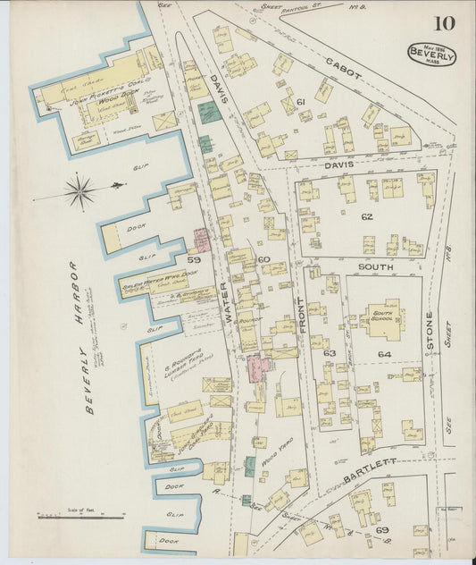 Sanborn Fire Insurance Map from Beverly, Essex County, Massachusetts (1886), Sheet #0010 - Historic Sanborn Fire Insurance Map Print, vintage old map wall art, antique decor, genealogy gift, Massachusetts Massachusetts map
