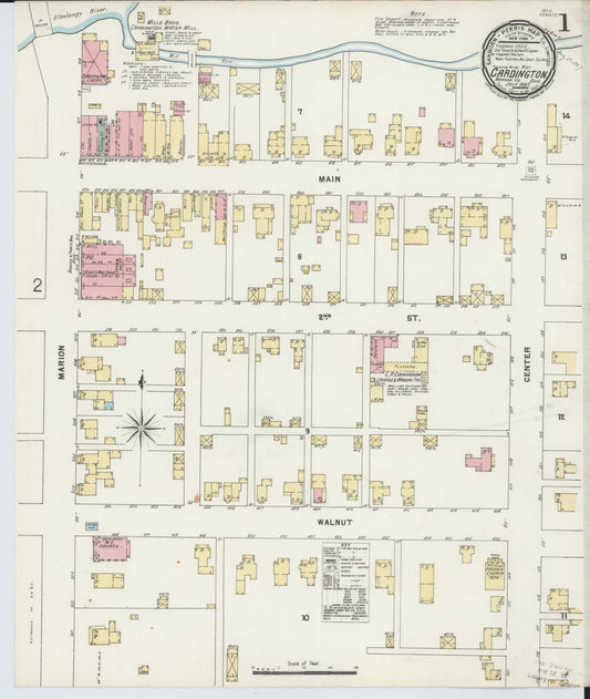 Sanborn Fire Insurance Map from Cardington, Morrow County, Ohio (1897), Sheet #0001 - Historic Sanborn Fire Insurance Map Print, vintage old map wall art, antique decor, genealogy gift, Ohio Ohio map