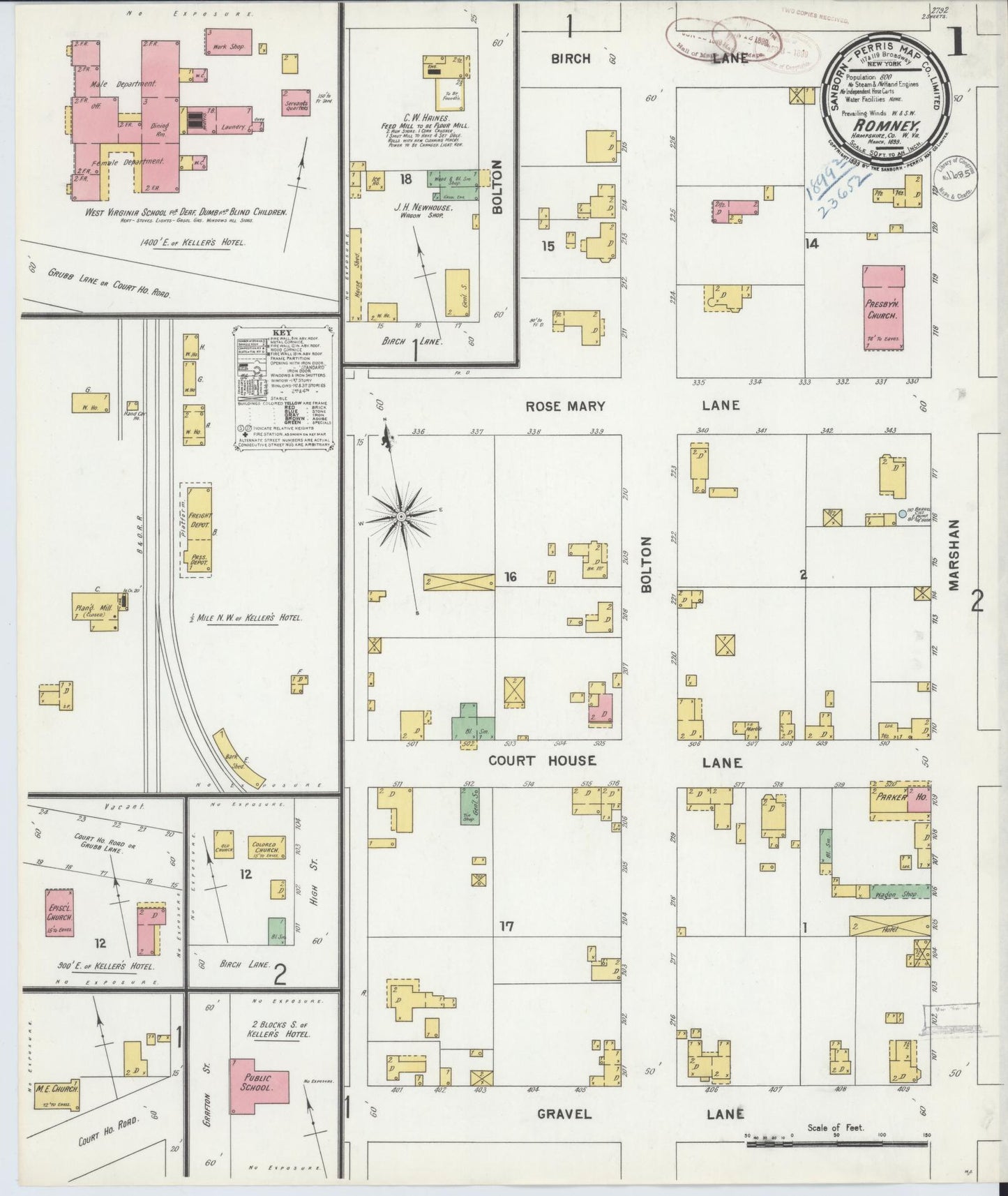 Sanborn Fire Insurance Map from Romney, Hampshire County, West Virginia. (1899) – Historic Sanborn Fire Insurance Map Print