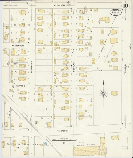 Sanborn Fire Insurance Map from Paris, Edgar County, Illinois (1908), Sheet #0016 - Historic Sanborn Fire Insurance Map Print, vintage old map wall art, antique decor, genealogy gift, Illinois Illinois map