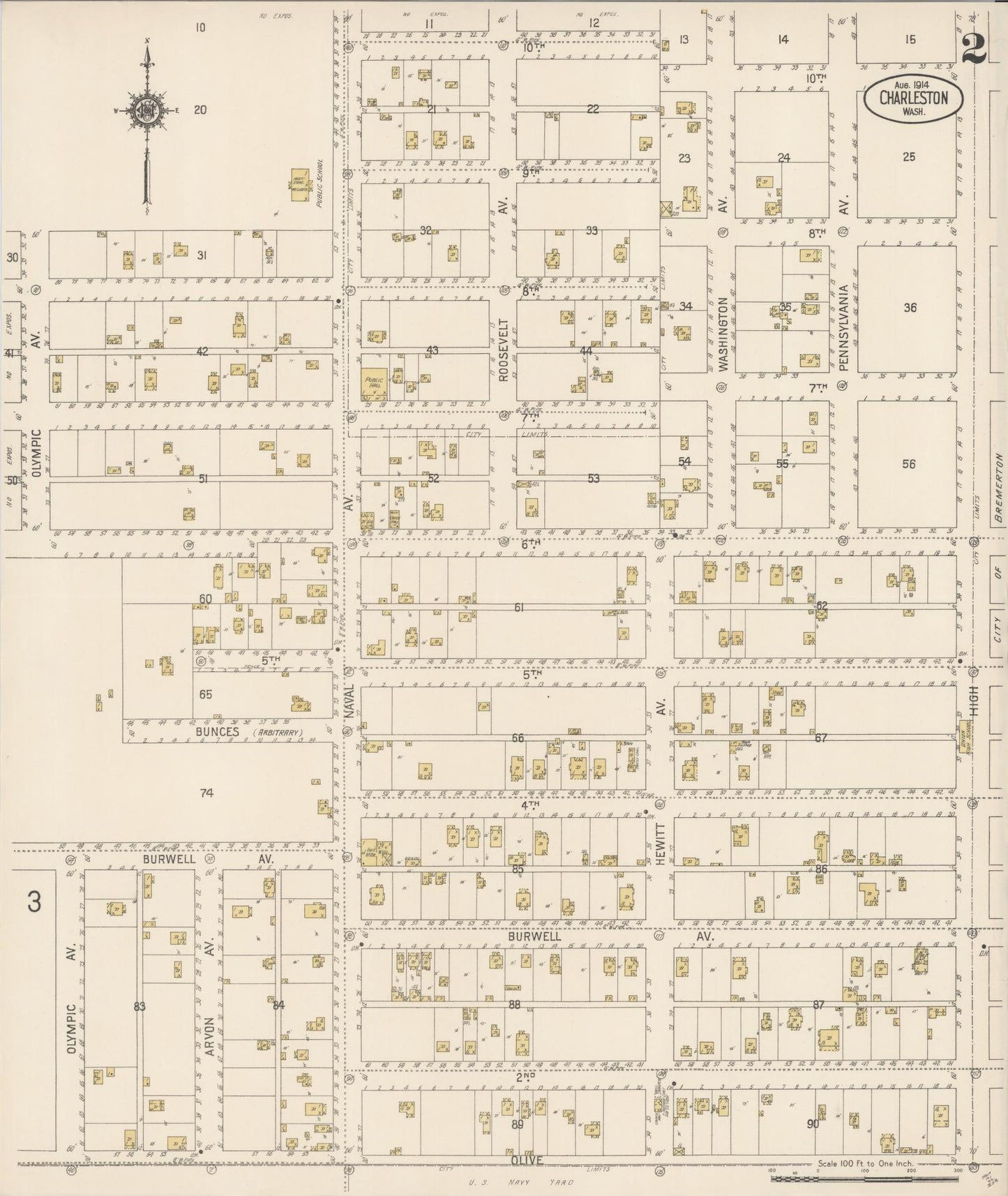Sanborn Fire Insurance Map from Charleston, Kitsap County, Washington (1914), Sheet #0002 - Complete Map Set gallery image, historic Sanborn map, vintage wall art, Washington Washington