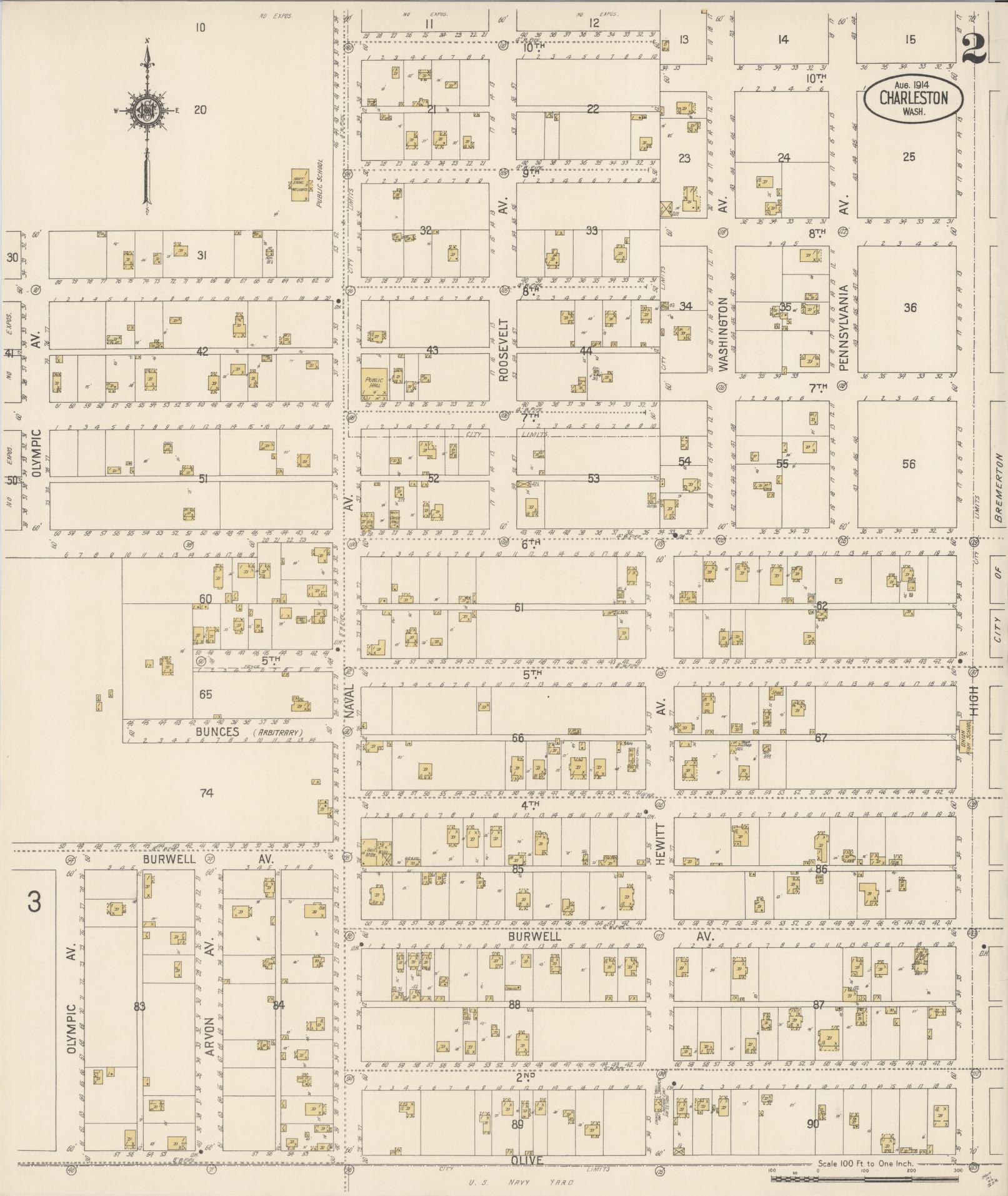 Sanborn Fire Insurance Map from Charleston, Kitsap County, Washington (1914), Sheet #0002 - Complete Map Set gallery image, historic Sanborn map, vintage wall art, Washington Washington