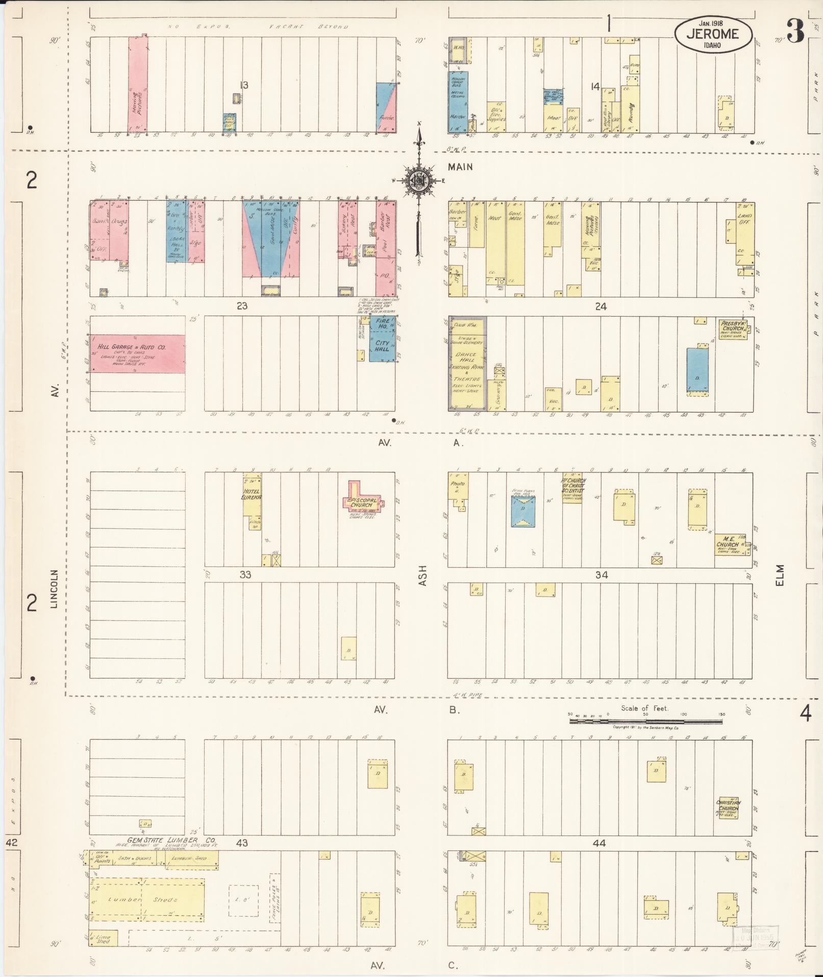 Sanborn Fire Insurance Map from Jerome, Jerome County, Idaho (1918), Sheet #0003 - Complete Map Set gallery image, historic Sanborn map, vintage wall art, Idaho Idaho