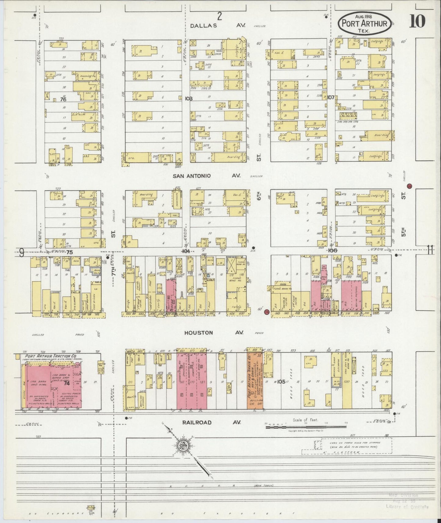 Sanborn Fire Insurance Map from Port Arthur, Jefferson County, Texas (1918), Sheet #0010 - Historic Sanborn Fire Insurance Map Print, vintage old map wall art, antique decor, genealogy gift, Texas Texas map