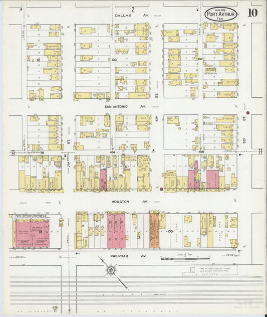 Sanborn Fire Insurance Map from Port Arthur, Jefferson County, Texas (1918), Sheet #0010 - Historic Sanborn Fire Insurance Map Print, vintage old map wall art, antique decor, genealogy gift, Texas Texas map