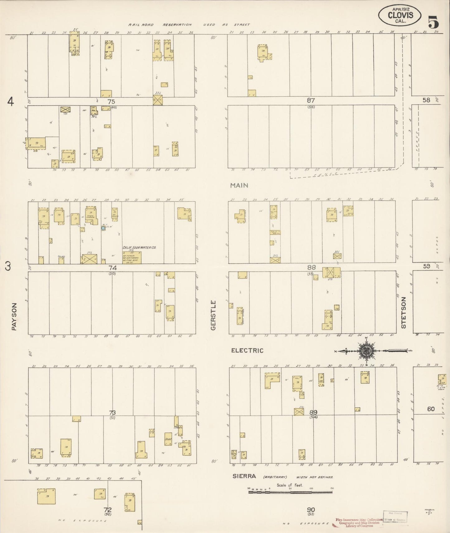 Sanborn Fire Insurance Map from Clovis, Fresno County, California (1912), Sheet #0005 - Complete Map Set gallery image, historic Sanborn map, vintage wall art, California California