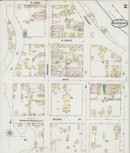 Sanborn Fire Insurance Map from Menomonie, Dunn County, Wisconsin (1889), Sheet #0002 - Historic Sanborn Fire Insurance Map Print, vintage old map wall art, antique decor, genealogy gift, Wisconsin Wisconsin map