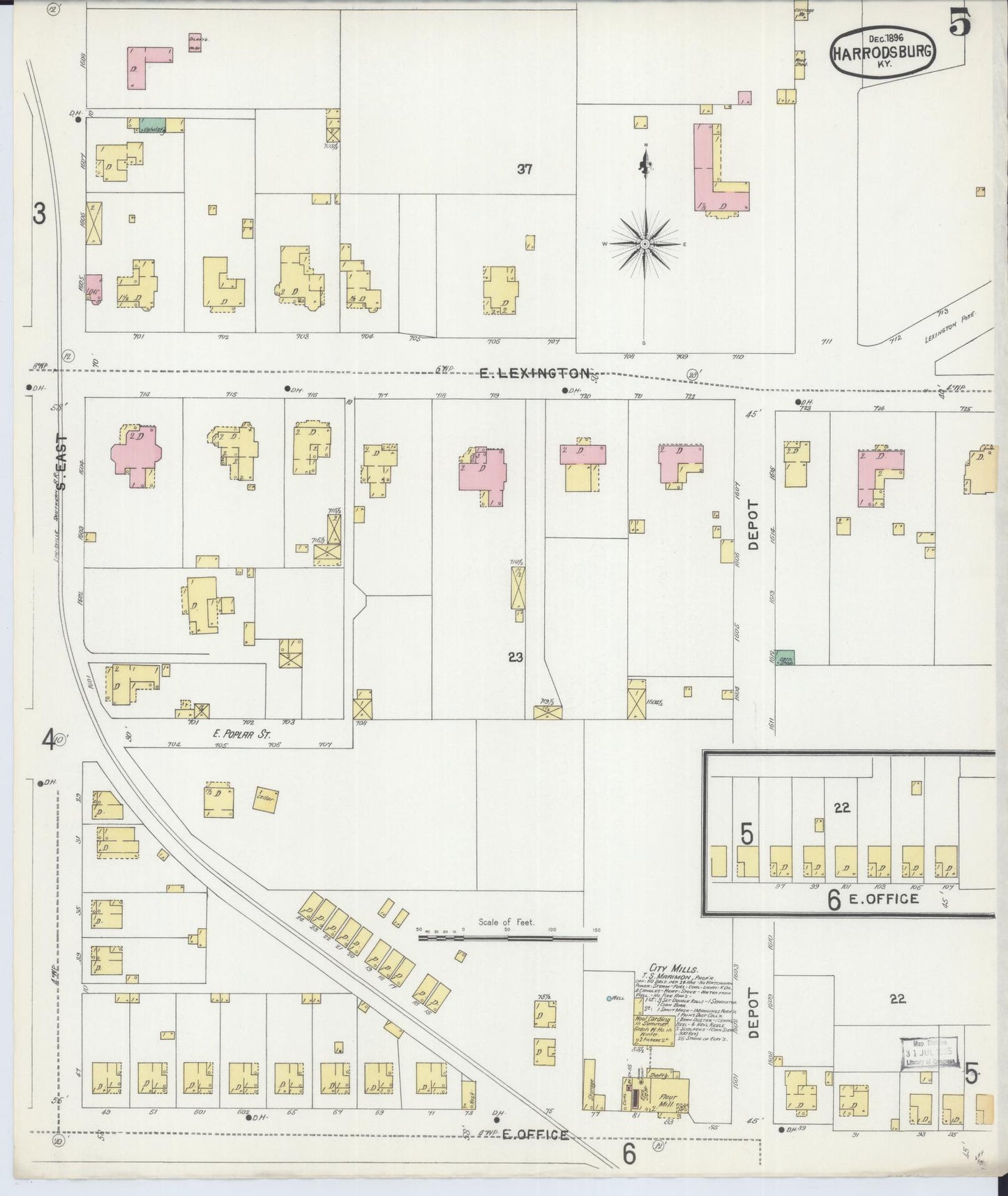 Sanborn Fire Insurance Map from Harrodsburg, Mercer County, Kentucky (1896), Sheet #0005 - Complete Map Set gallery image, historic Sanborn map, vintage wall art, Kentucky Kentucky