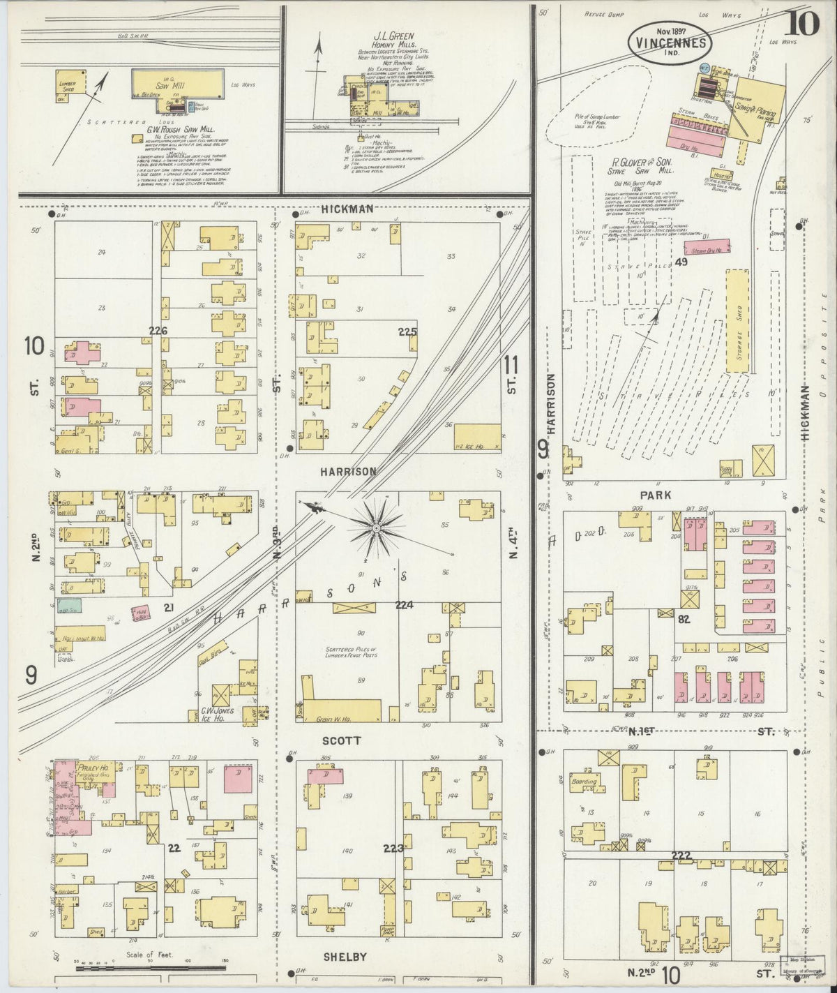 Sanborn Fire Insurance Map from Vincennes, Knox County, Indiana (1897), Sheet #0010 - Historic Sanborn Fire Insurance Map Print, vintage old map wall art, antique decor, genealogy gift, Indiana Indiana map