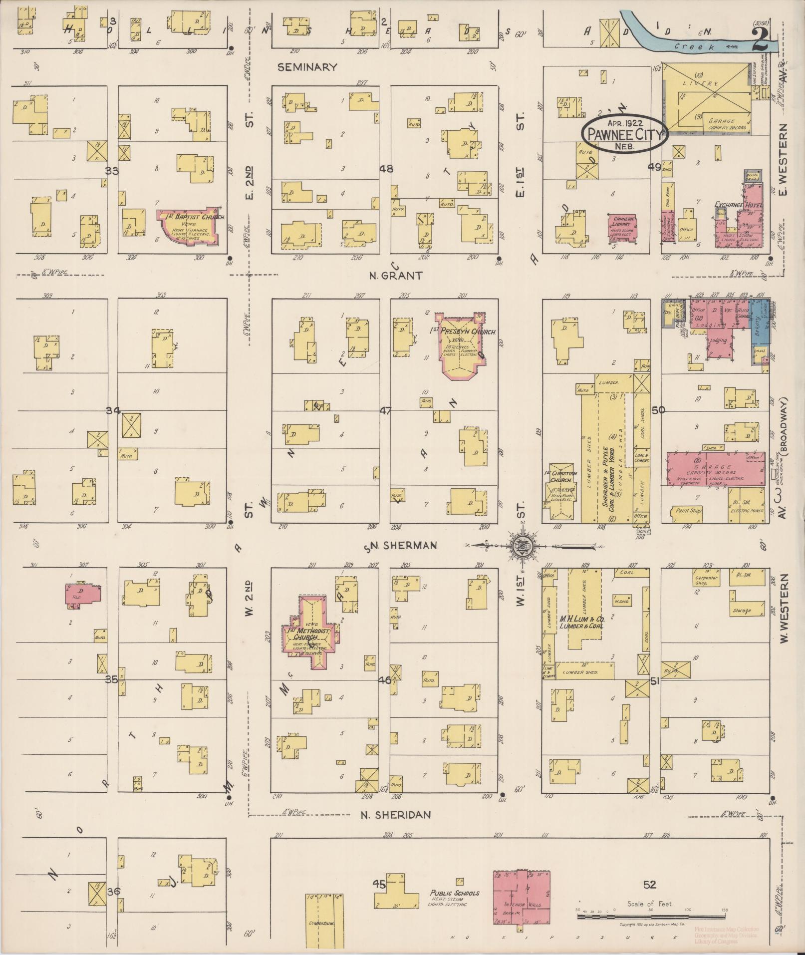 Sanborn Fire Insurance Map from Pawnee City, Pawnee County, Nebraska (1922), Sheet #0002 - Historic Sanborn Fire Insurance Map Print, vintage old map wall art, antique decor, genealogy gift, Nebraska Nebraska map
