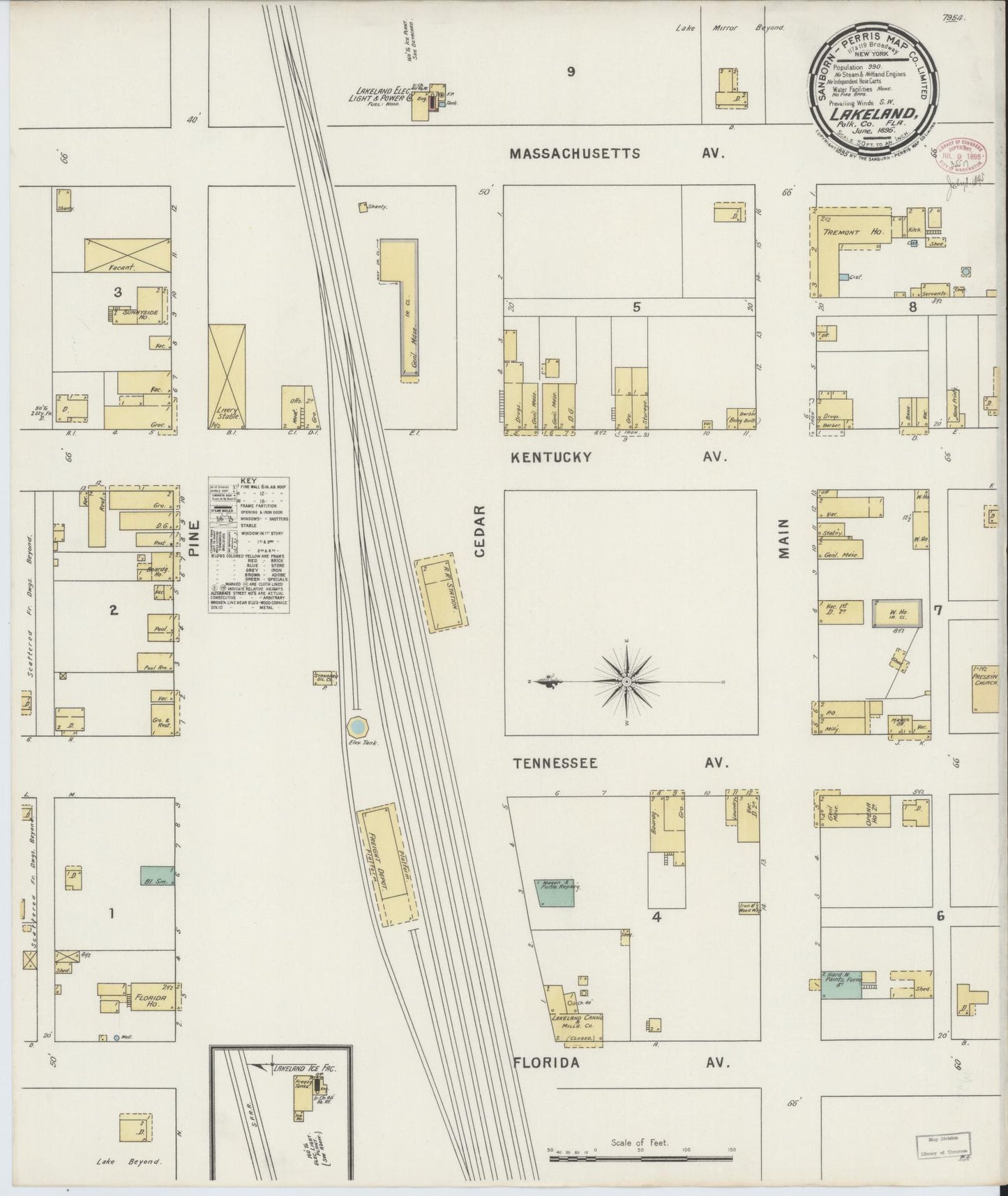 Sanborn Fire Insurance Map from Lakeland, Polk County, Florida (1895), Sheet #0001 - Historic Sanborn Fire Insurance Map Print, vintage old map wall art, antique decor, genealogy gift, Florida Florida map
