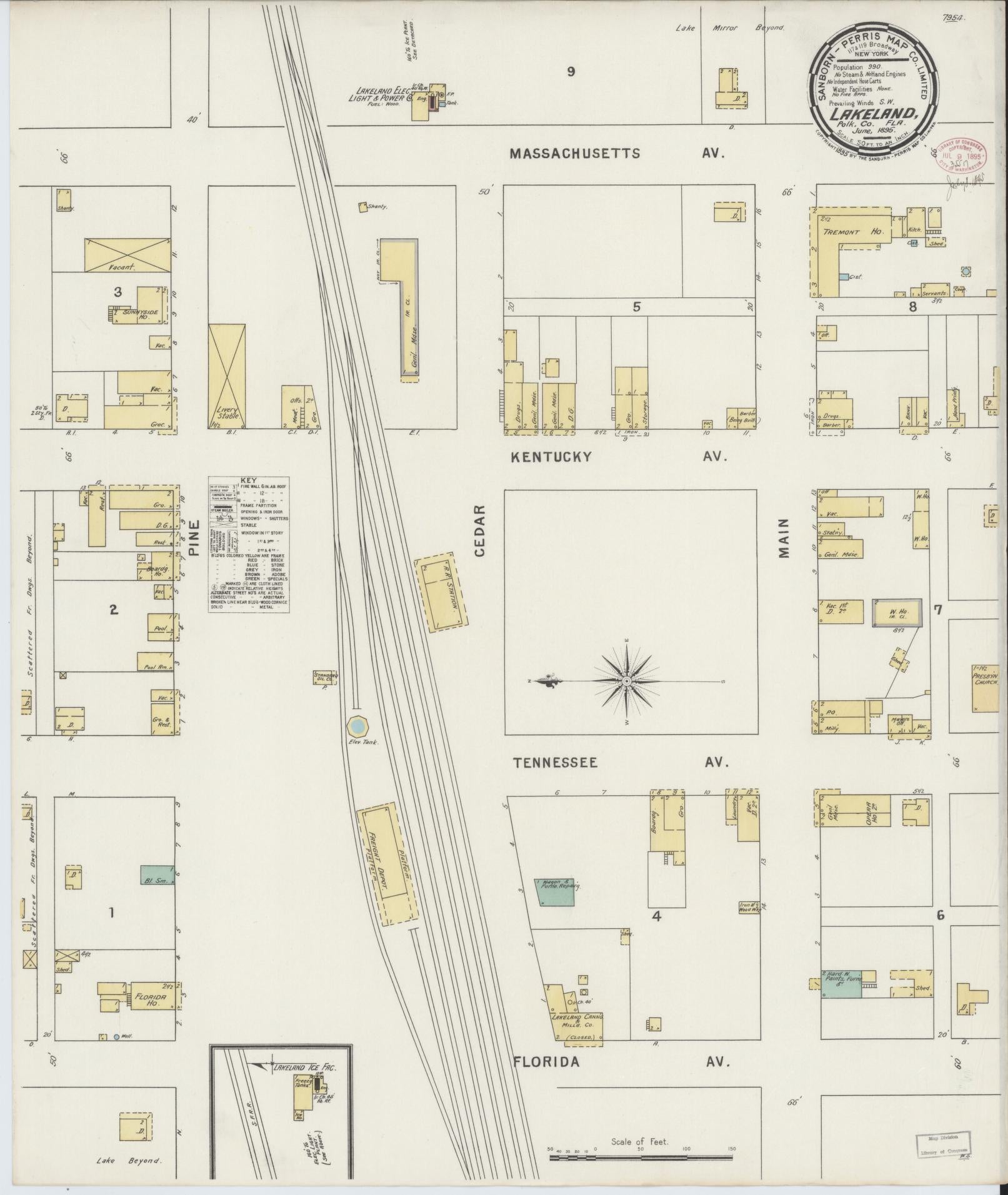 Sanborn Fire Insurance Map from Lakeland, Polk County, Florida (1895), Sheet #0001 - Historic Sanborn Fire Insurance Map Print, vintage old map wall art, antique decor, genealogy gift, Florida Florida map