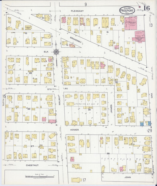 Sanborn Fire Insurance Map from Freeport, Stephenson County, Illinois (1918), Sheet #0016 - Historic Sanborn Fire Insurance Map Print, vintage old map wall art, antique decor, genealogy gift, Illinois Illinois map