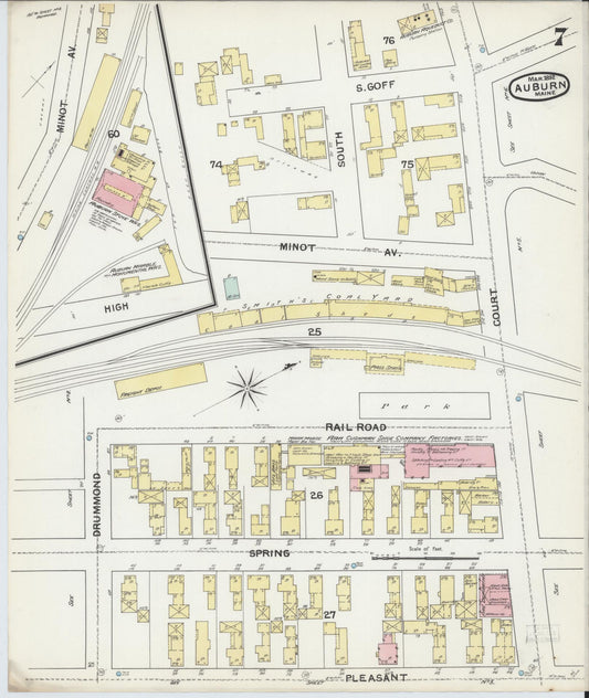 Sanborn Fire Insurance Map from Auburn, Androscoggin County, Maine (1892), Sheet #0007 - Historic Sanborn Fire Insurance Map Print, vintage old map wall art, antique decor, genealogy gift, Maine Maine map