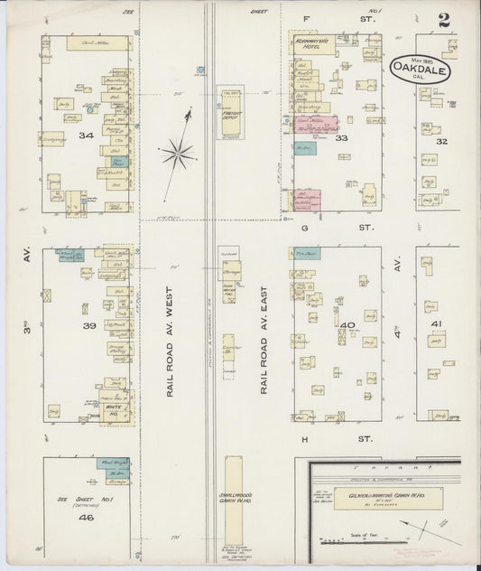 Sanborn Fire Insurance Map from Oakdale, Stanislaus County, California (1885), Sheet #0002 - Historic Sanborn Fire Insurance Map Print, vintage old map wall art, antique decor, genealogy gift, California California map