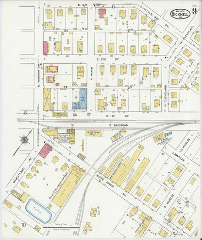 Sanborn Fire Insurance Map from Bicknell, Knox County, Indiana (1921), Sheet #0009 - Complete Map Set gallery image, historic Sanborn map, vintage wall art, Indiana Indiana