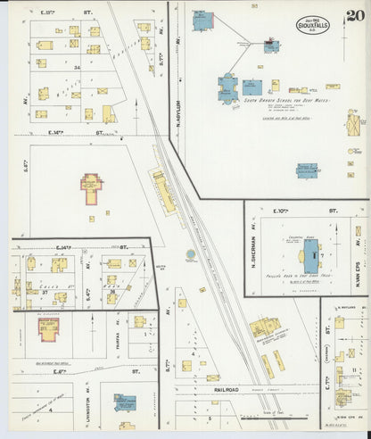 Sanborn Fire Insurance Map from Sioux Falls, Minnehaha County, South Dakota (1902), Sheet #0020 - Complete Map Set gallery image, historic Sanborn map, vintage wall art, South Dakota South Dakota