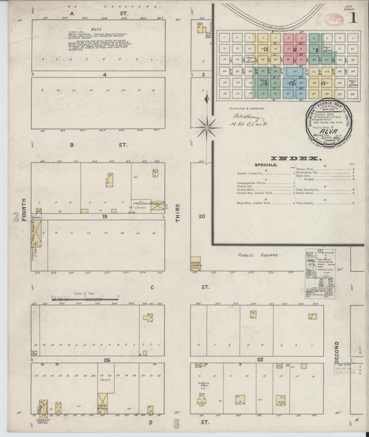 Sanborn Fire Insurance Map from Alva, Woods County, Oklahoma (1895), Sheet #0001 - Historic Sanborn Fire Insurance Map Print, vintage old map wall art, antique decor, genealogy gift, Oklahoma Oklahoma map
