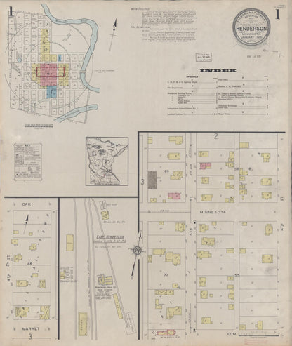 Sanborn Fire Insurance Map from Henderson, Sibley County, Minnesota (1930), Sheet #0001 - Historic Sanborn Fire Insurance Map Print, vintage old map wall art, antique decor, genealogy gift, Minnesota Minnesota map