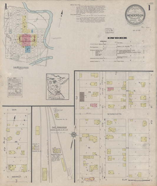 Sanborn Fire Insurance Map from Henderson, Sibley County, Minnesota (1930), Sheet #0001 - Historic Sanborn Fire Insurance Map Print, vintage old map wall art, antique decor, genealogy gift, Minnesota Minnesota map