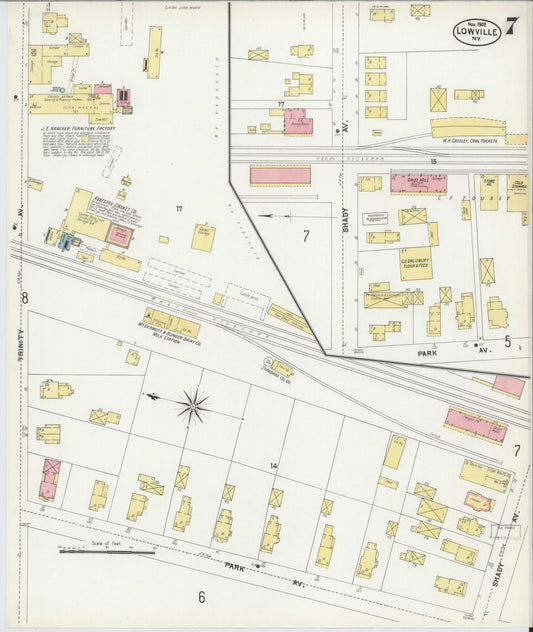 Sanborn Fire Insurance Map from Lowville, Lewis County, New York (1902), Sheet #0007 - Historic Sanborn Fire Insurance Map Print, vintage old map wall art, antique decor, genealogy gift, New York New York map