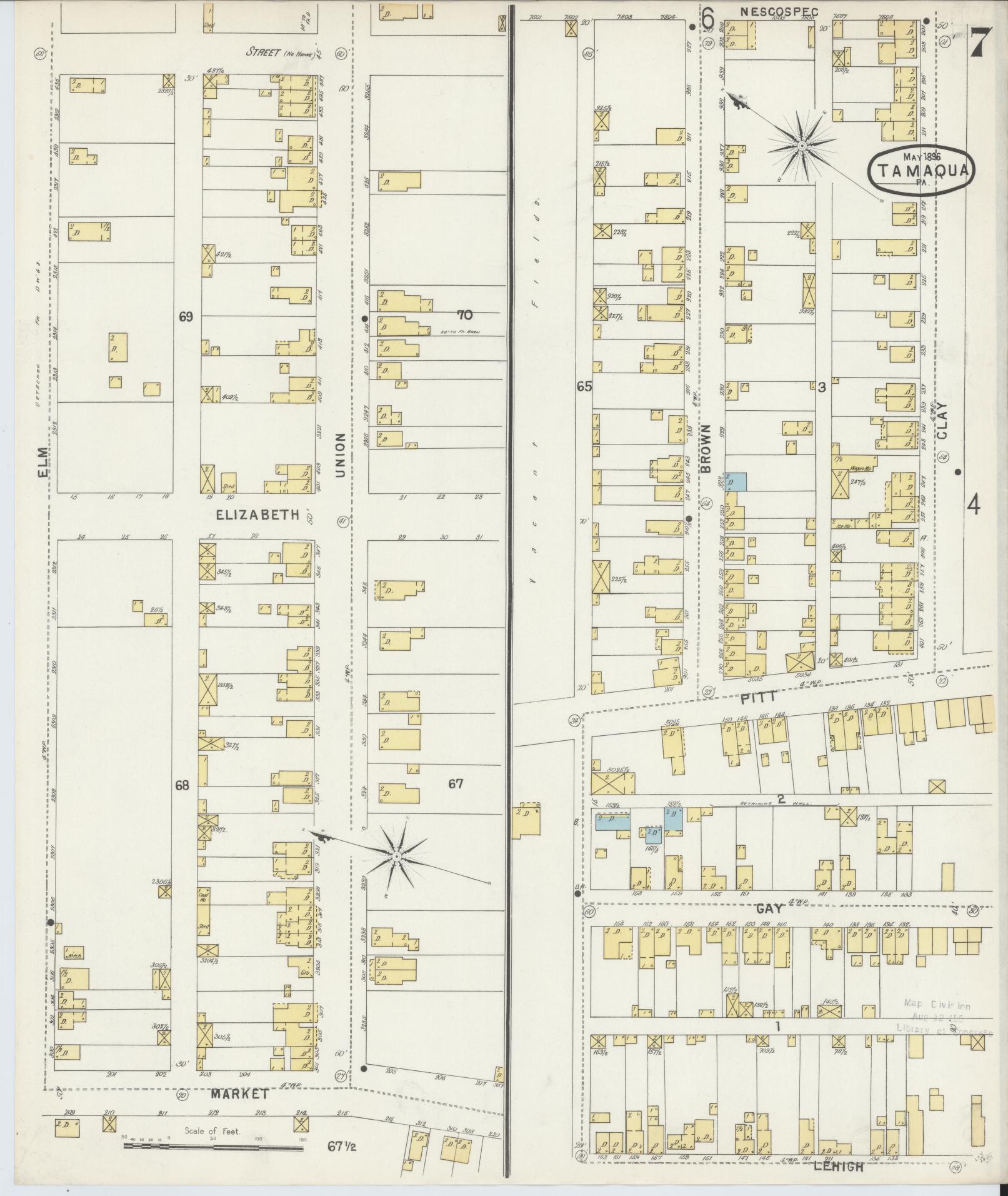 Sanborn Fire Insurance Map from Tamaqua, Schuylkill County, Pennsylvania (1896), Sheet #0007 - Historic Sanborn Fire Insurance Map Print, vintage old map wall art, antique decor, genealogy gift, Pennsylvania Pennsylvania map