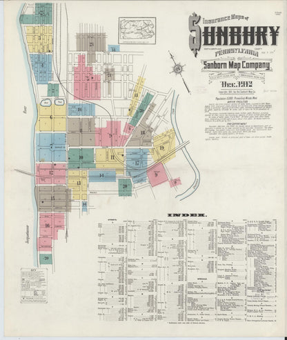 Sanborn Fire Insurance Map from Sunbury, Northumberland County, Pennsylvania (1912), Sheet #0001 - Complete Map Set gallery image, historic Sanborn map, vintage wall art, Pennsylvania Pennsylvania