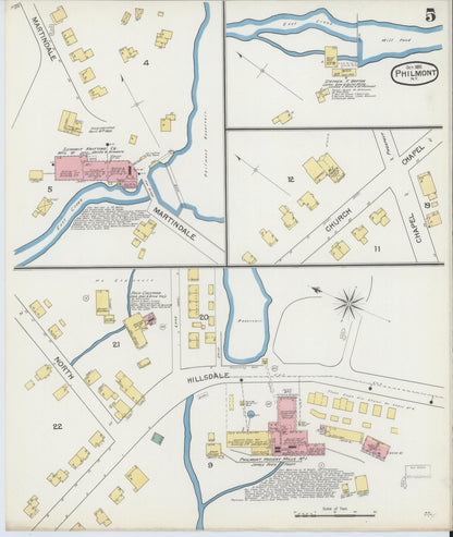 Sanborn Fire Insurance Map from Philmont, Columbia County, New York (1892), Sheet #0005 - Historic Sanborn Fire Insurance Map Print, vintage old map wall art, antique decor, genealogy gift, New York New York map