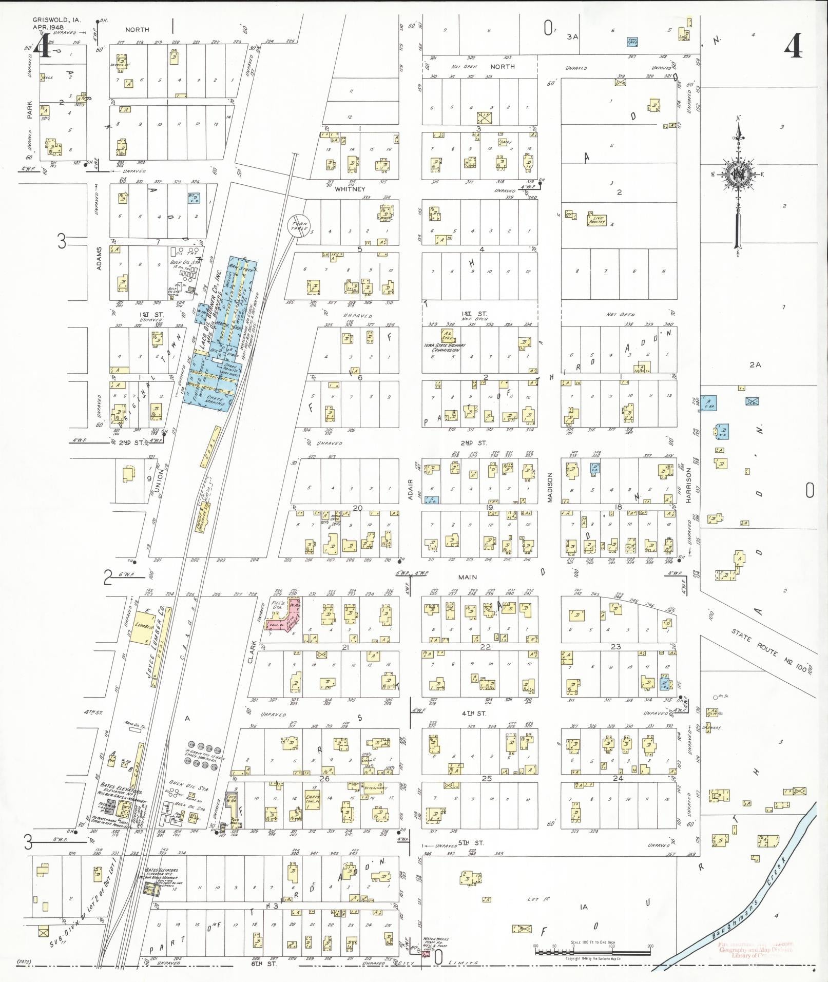 Sanborn Fire Insurance Map from Griswold, Cass County, Iowa (1948), Sheet #0004 - Historic Sanborn Fire Insurance Map Print, vintage old map wall art