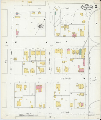 Sanborn Fire Insurance Map from Tuscaloosa, Tuscaloosa County, Alabama (1905), Sheet #0002 - Complete Map Set gallery image, historic Sanborn map, vintage wall art, Alabama Alabama