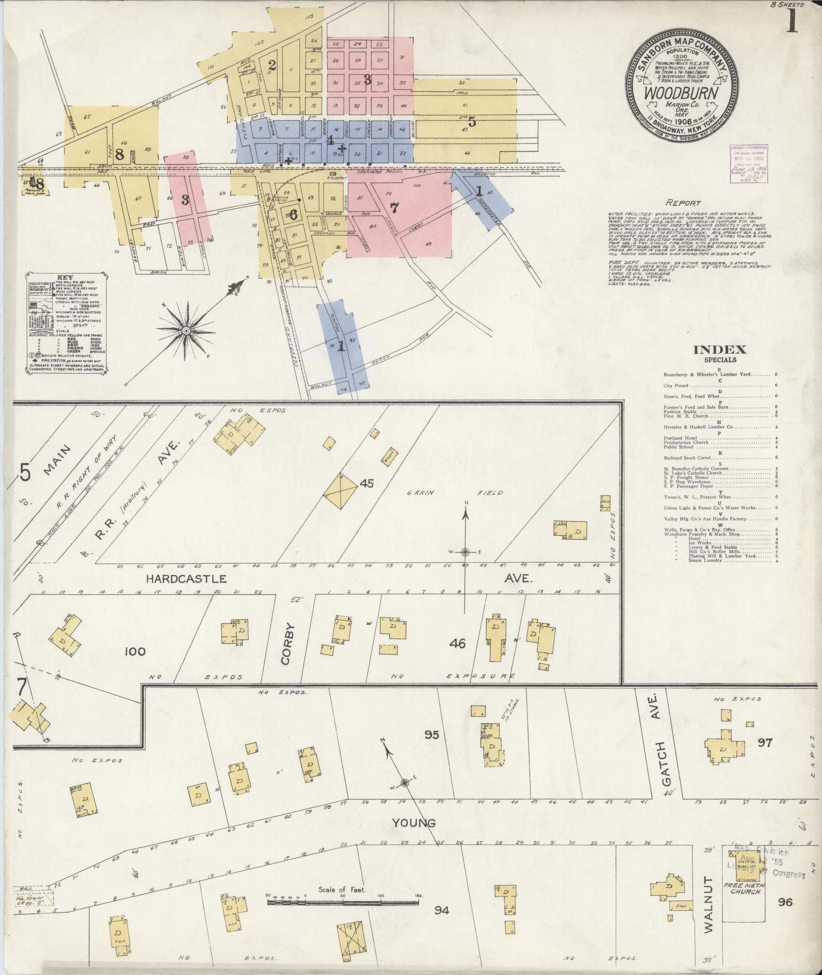 Sanborn Fire Insurance Map from Woodburn, Marion County, Oregon (1906), Sheet #0001 - Historic Sanborn Fire Insurance Map Print, vintage old map wall art, antique decor, genealogy gift, Oregon Oregon map