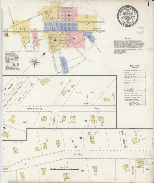 Sanborn Fire Insurance Map from Woodburn, Marion County, Oregon (1906), Sheet #0001 - Historic Sanborn Fire Insurance Map Print, vintage old map wall art, antique decor, genealogy gift, Oregon Oregon map