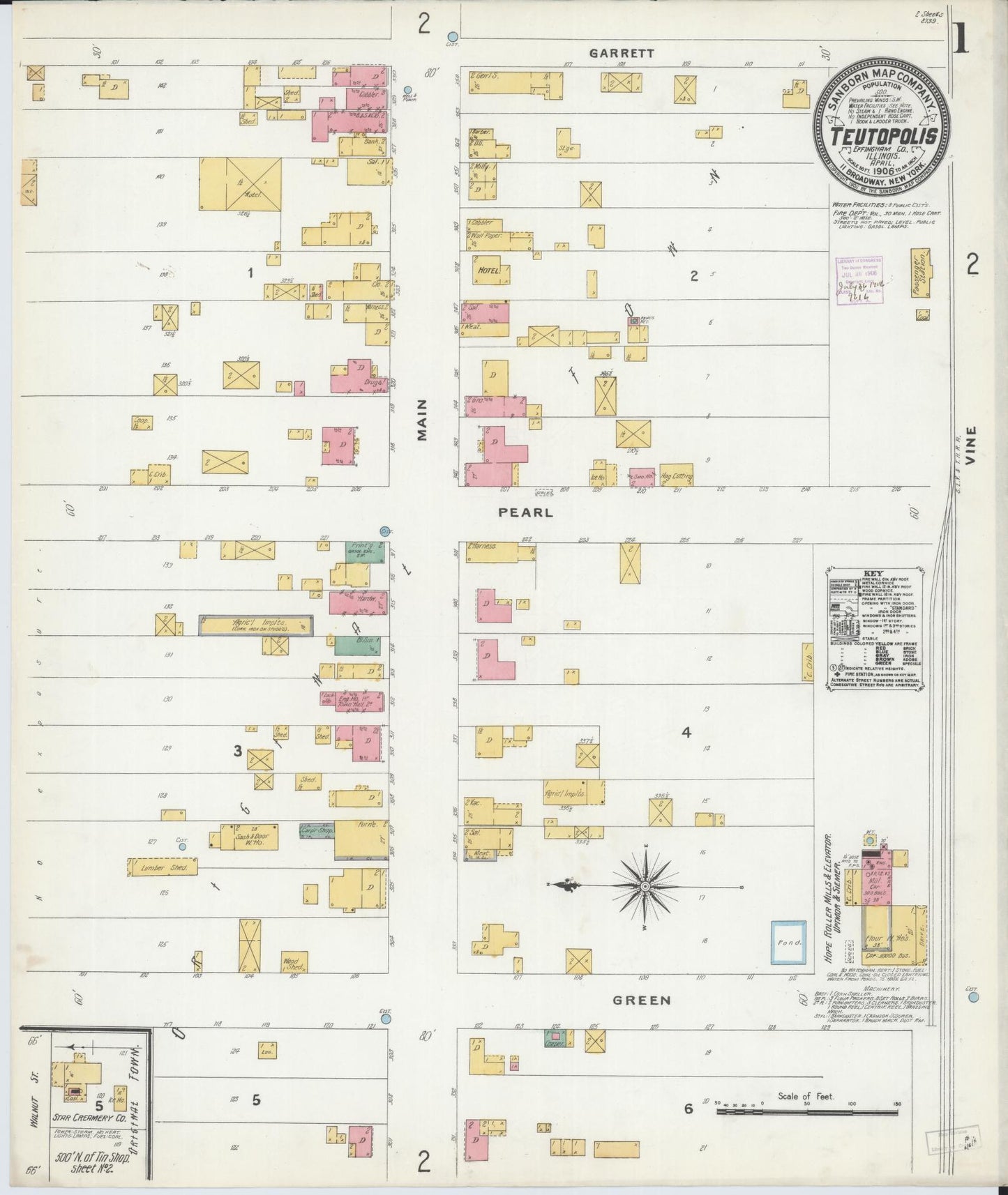 Sanborn Fire Insurance Map from Teutopolis, Effingham County, Illinois (1906), Sheet #0001 - Historic Sanborn Fire Insurance Map Print, vintage old map wall art, antique decor, genealogy gift, Illinois Illinois map