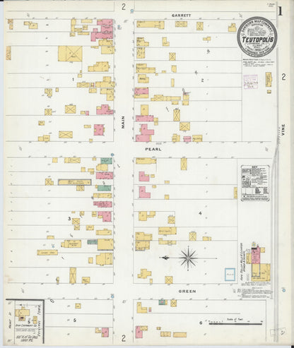 Sanborn Fire Insurance Map from Teutopolis, Effingham County, Illinois (1906), Sheet #0001 - Historic Sanborn Fire Insurance Map Print, vintage old map wall art, antique decor, genealogy gift, Illinois Illinois map