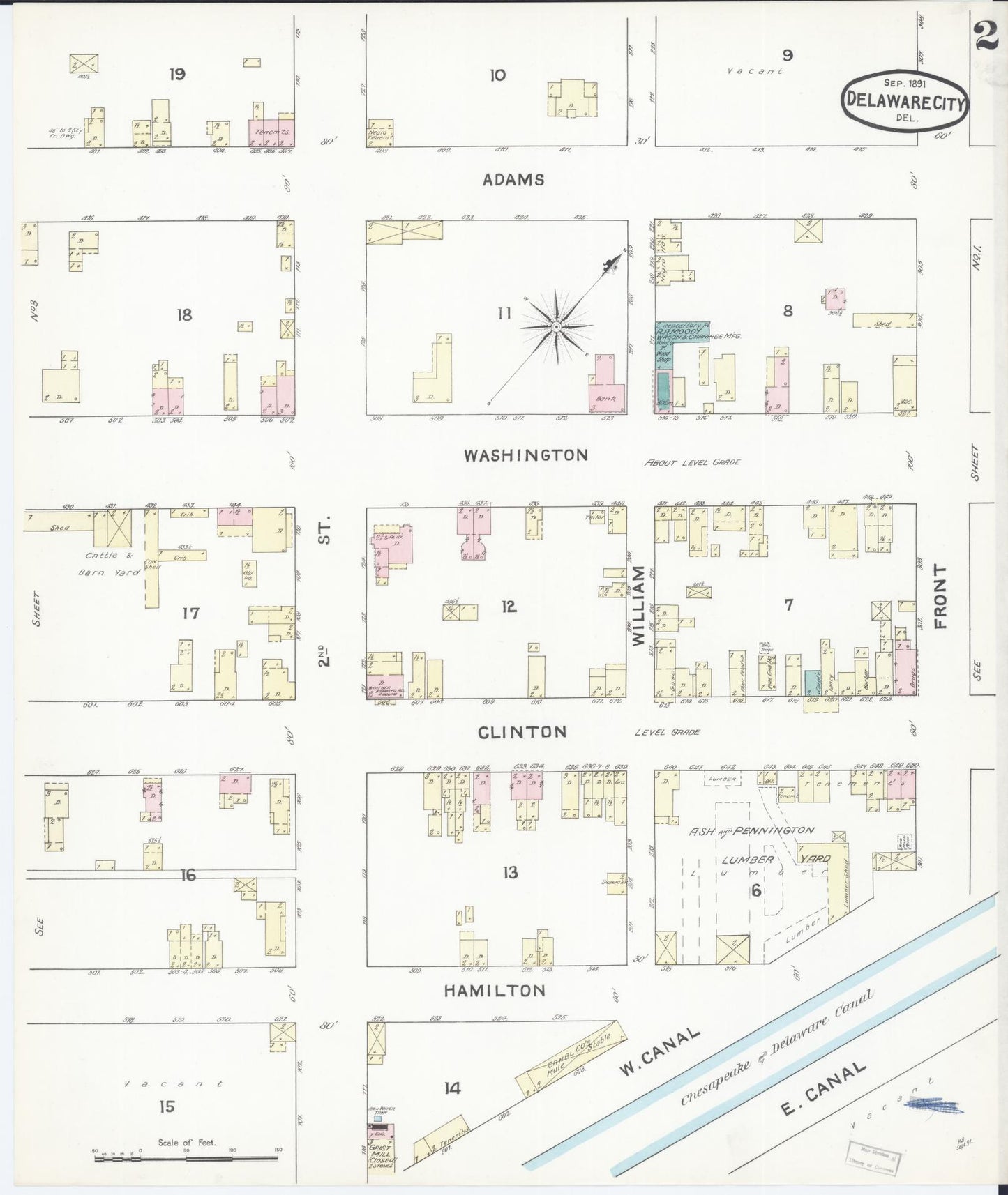 Sanborn Fire Insurance Map from Delaware City, New Castle County, Delaware (1891), Sheet #0002 - Complete Map Set gallery image, historic Sanborn map, vintage wall art, Delaware Delaware