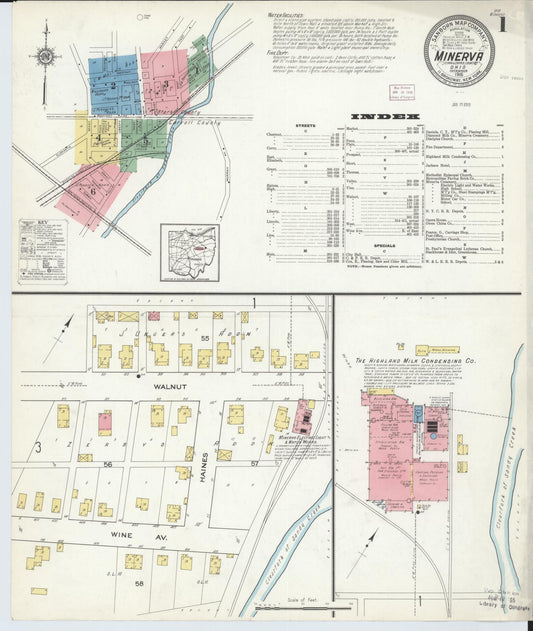 Sanborn Fire Insurance Map from Minerva, Stark And Carroll Counties, Ohio (1915), Sheet #0001 - Historic Sanborn Fire Insurance Map Print, vintage old map wall art, antique decor, genealogy gift, Ohio Ohio map