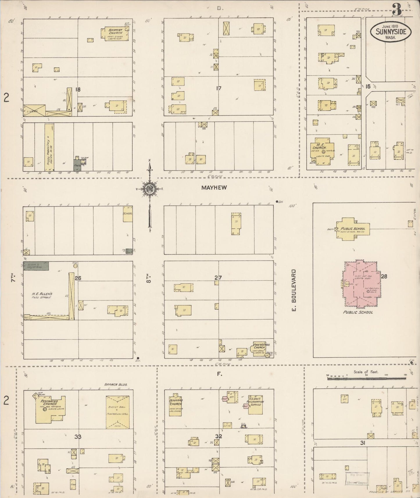 Sanborn Fire Insurance Map from Sunnyside, Yakima County, Washington (1910), Sheet #0003 - Complete Map Set gallery image, historic Sanborn map, vintage wall art, Washington Washington