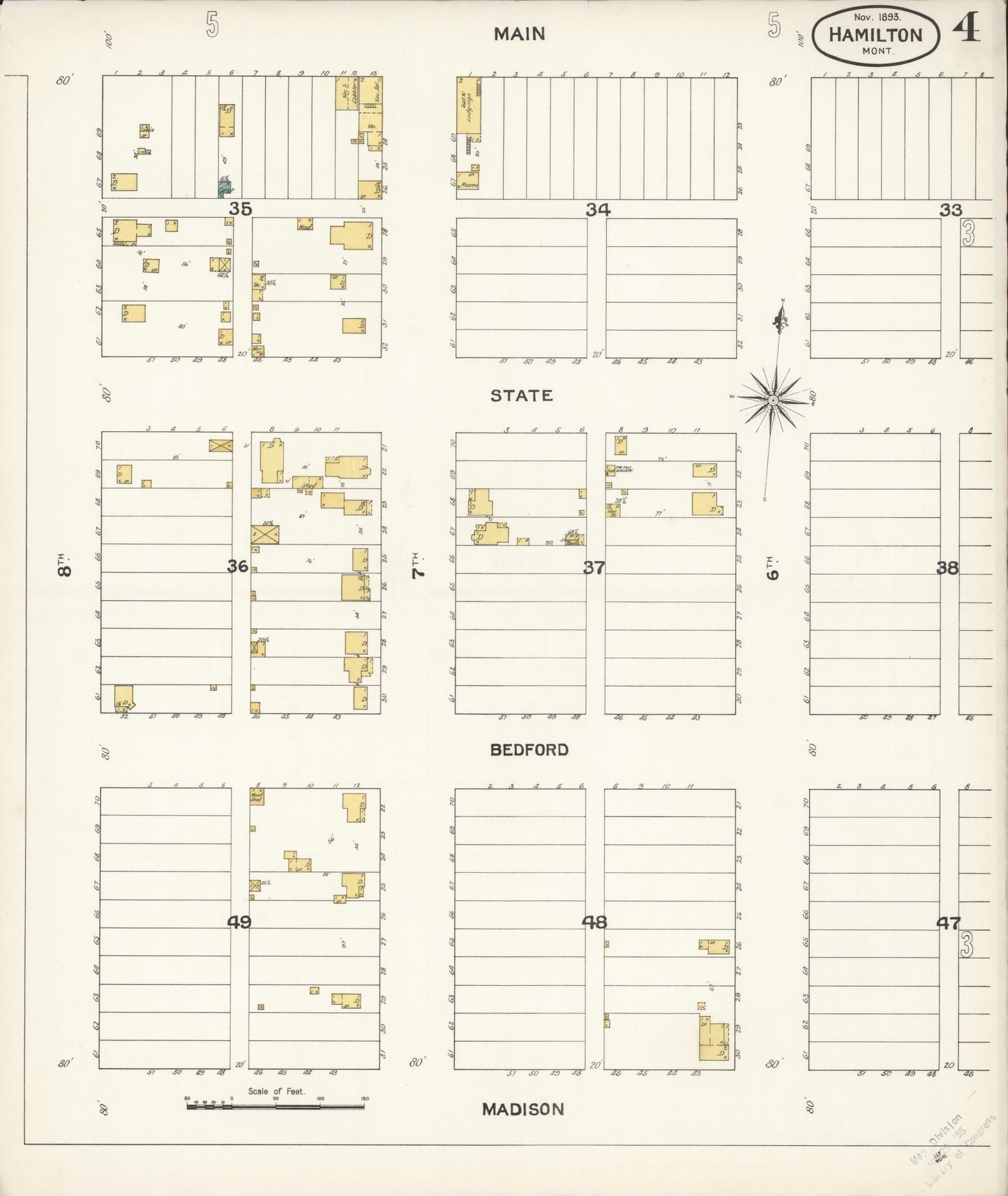 Sanborn Fire Insurance Map from Hamilton, Ravalli County, Montana (1893), Sheet #0004 - Complete Map Set gallery image, historic Sanborn map, vintage wall art, Montana Montana