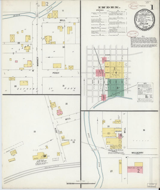Sanborn Fire Insurance Map from Salem, Washington County, Indiana (1899), Sheet #0001 - Historic Sanborn Fire Insurance Map Print, vintage old map wall art, antique decor, genealogy gift, Indiana Indiana map