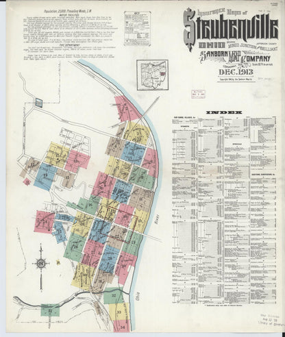 Sanborn Fire Insurance Map from Steubenville, Jefferson County, Ohio (1913), Sheet #0001 - Historic Sanborn Fire Insurance Map Print, vintage old map wall art, antique decor, genealogy gift, Ohio Ohio map